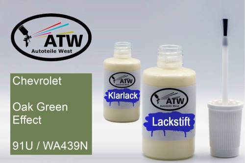 Chevrolet, Oak Green Effect, 91U / WA439N: 20ml Lackstift + 20ml Klarlack - Set, von ATW Autoteile West.